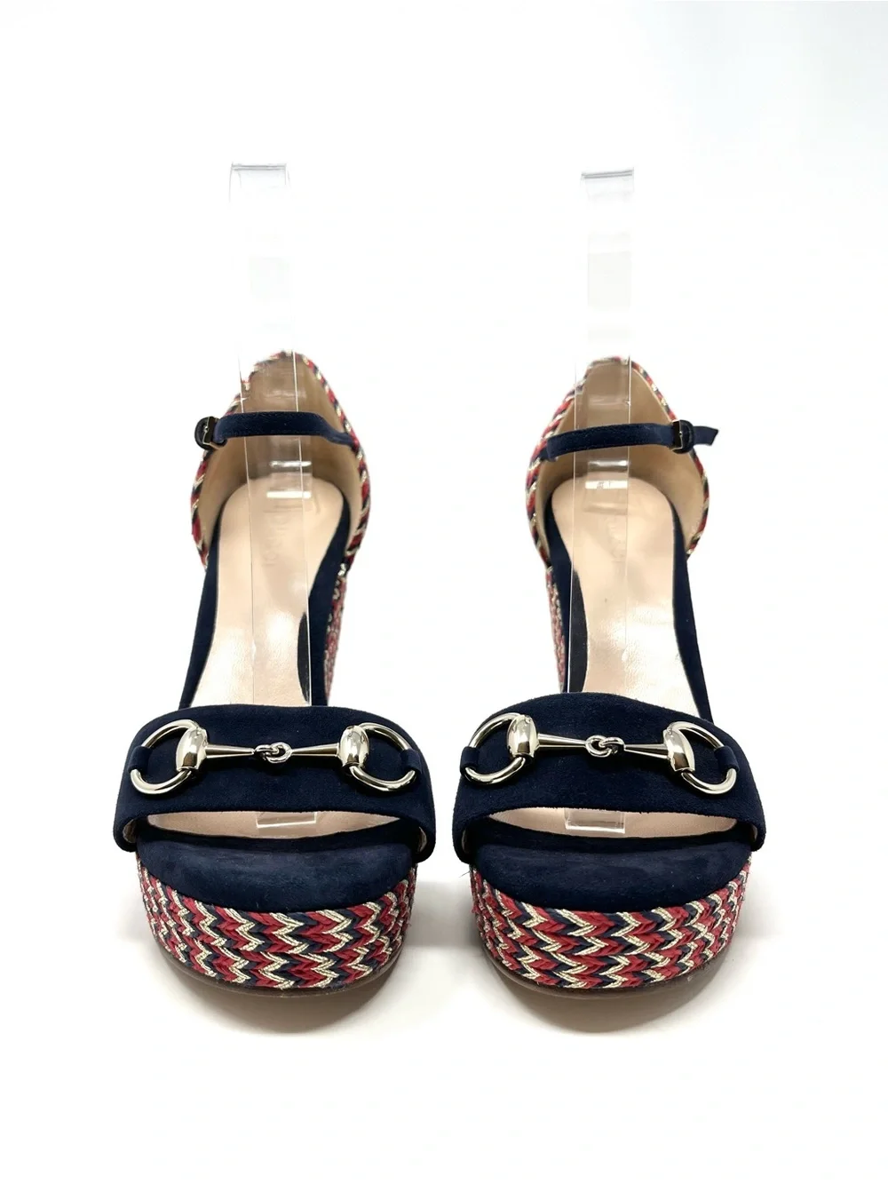 Gucci Carolina Blue Suede Horsebit Platform Espadrilles Wedge Sandals 36.5 6.5